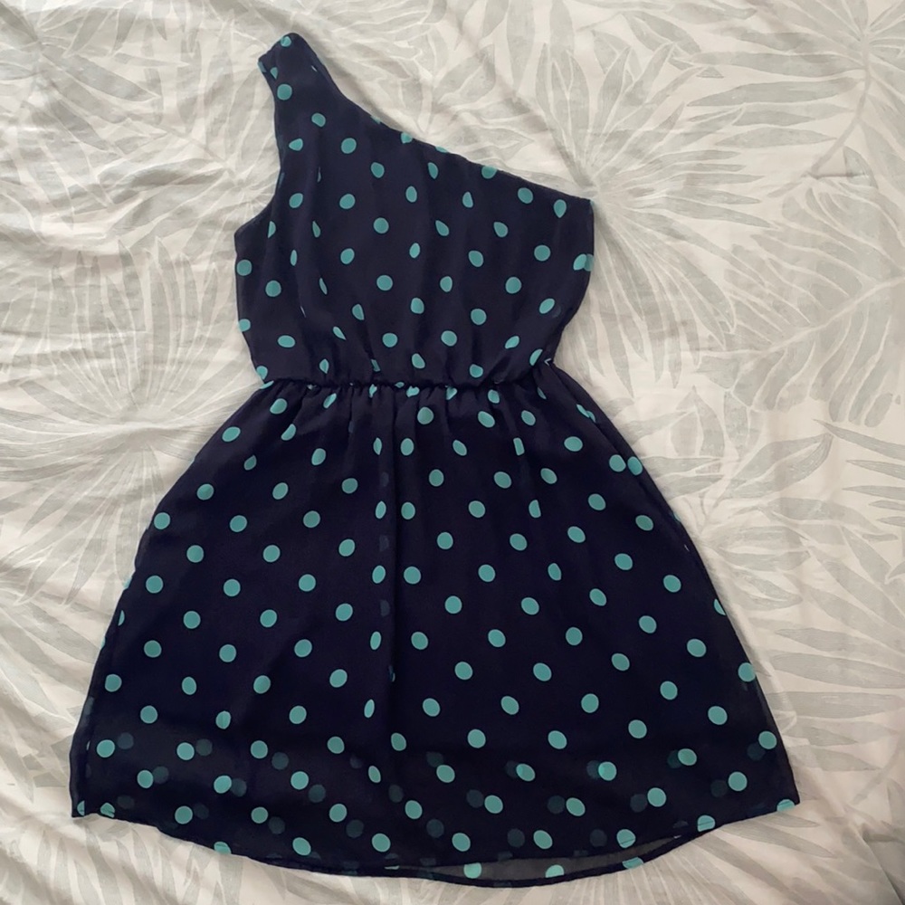 Navy & turquoise one shoulder dress